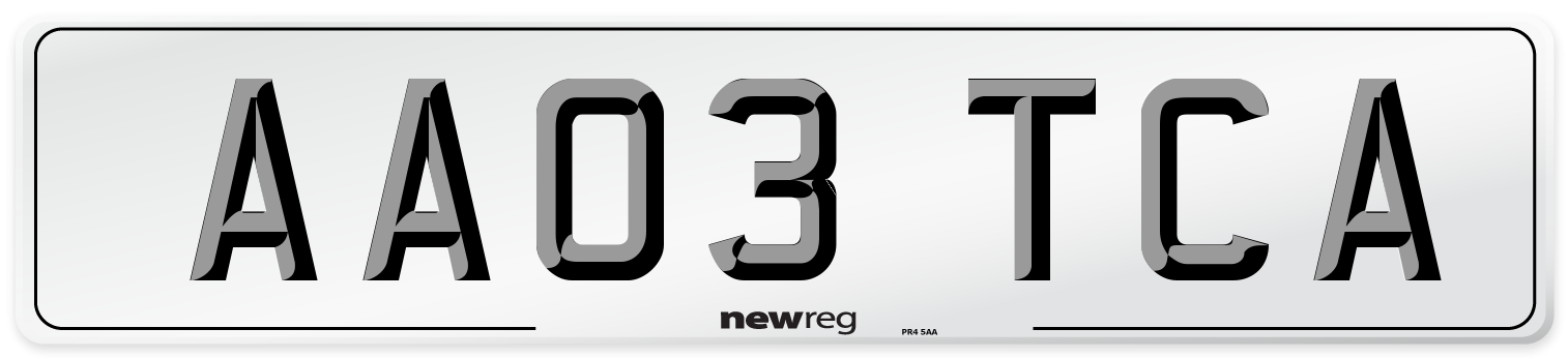 AA03 TCA Number Plate from New Reg